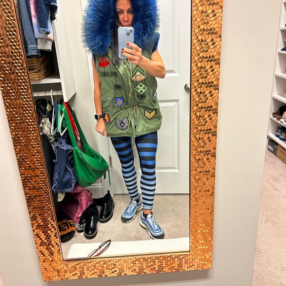 Genuine rabbit fur lined patchwork vest - Picture 2 of 5